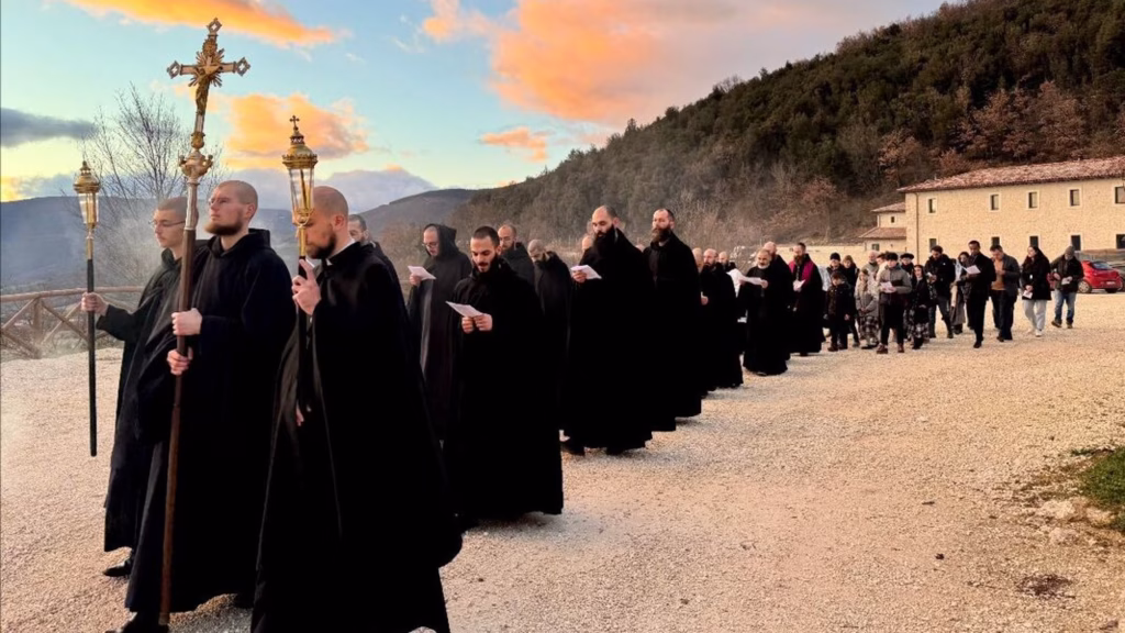 Monks of Norcia in procession singing Gregorian Chant