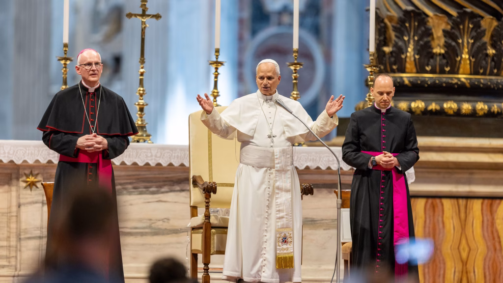 Pope Leo XIV speaks at his general audience inside St. Peter's Basilica on Aug. 5, 2026