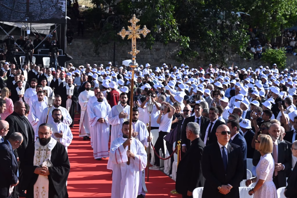 Clergy process through the crowds for the solemn Mass presided over by Cardinal Bechara Boutros Rai on July 25, 2026, for the beatification of Patriarch Elias Hoyek. | Credit: Photo courtesy of Maronite Patriarchate/ACI MENA