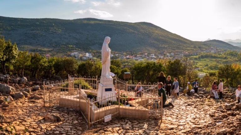 Polish pilgrims gather at the Medjugorje shrine in Bosnia and Herzegovina